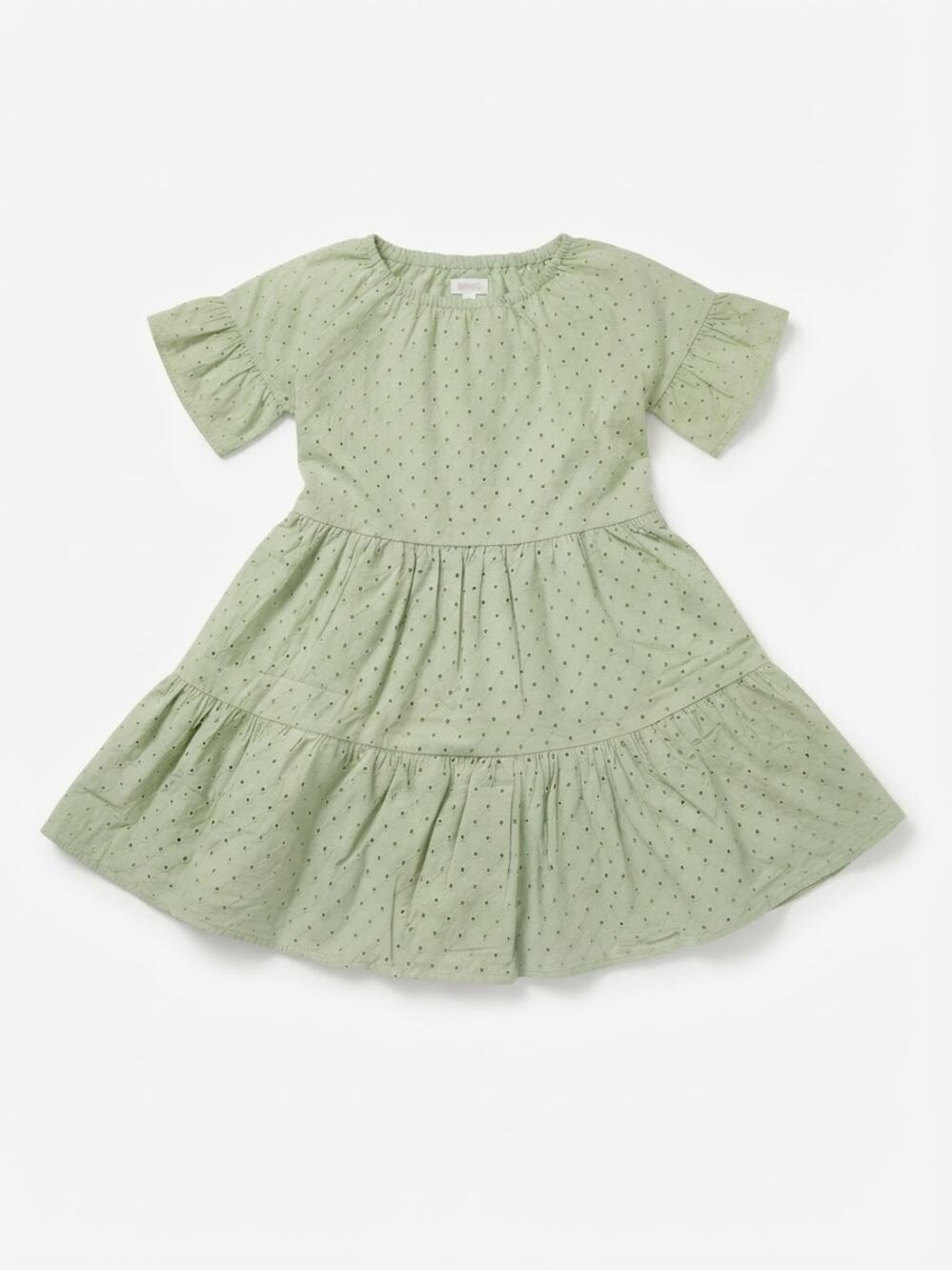 Gymboree Green Eyelet Tiered Dress Girls Size L 10-12 Cotton Summer Chic casual